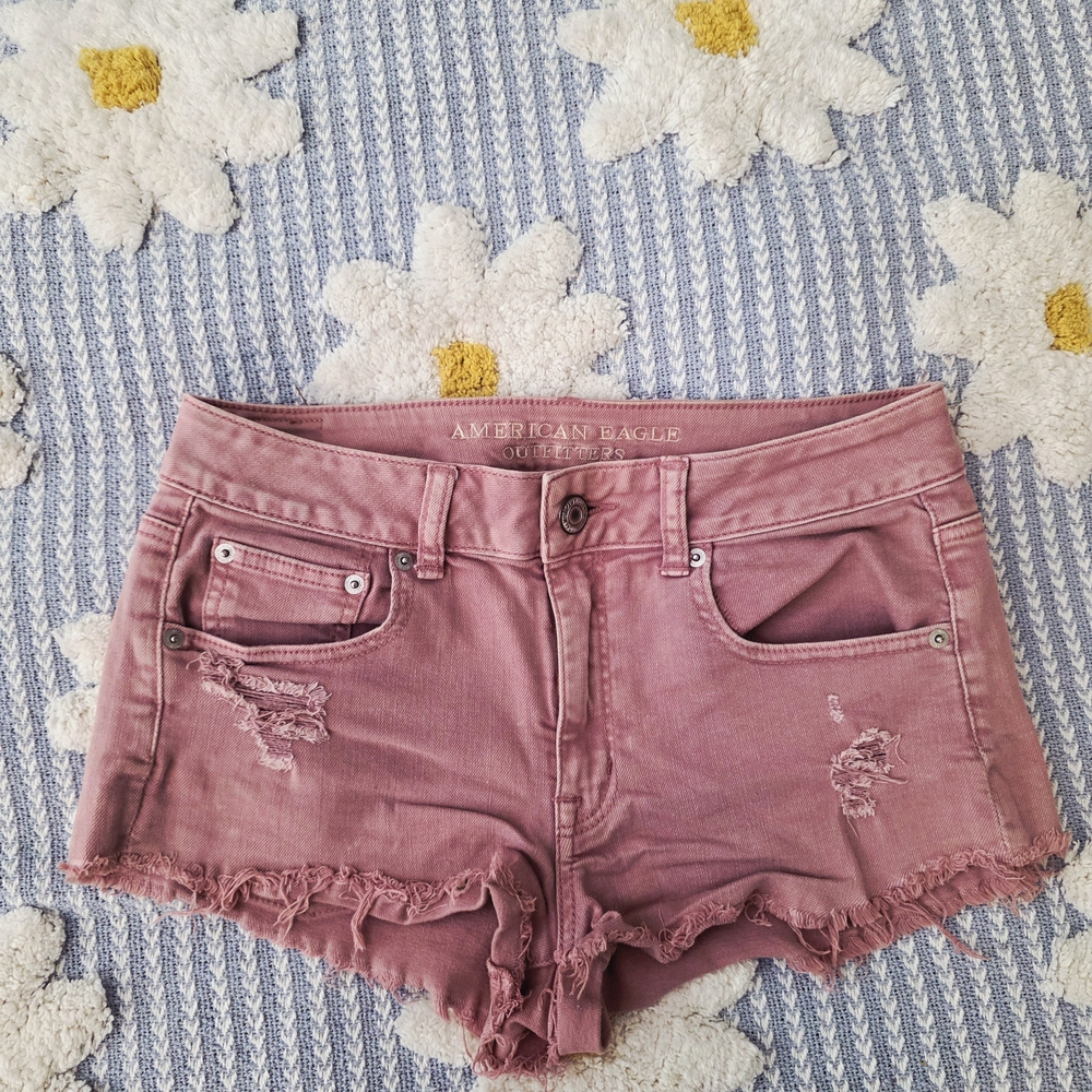 American Eagle Outfitters Women's Pink Distressed Shorts